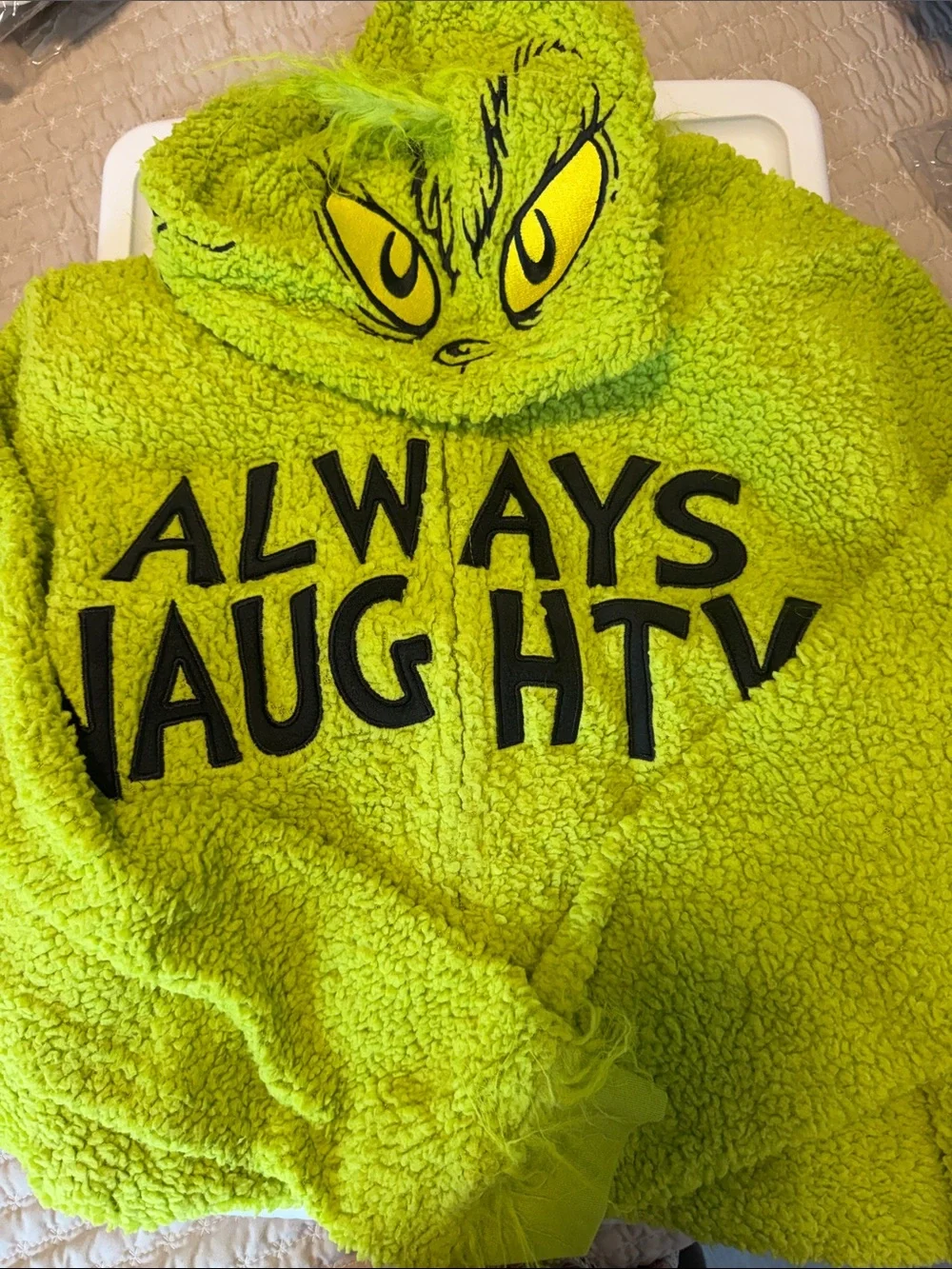 Adult Always Naughty Lime Green Plush full bodysuit  - The Grinch Inspired